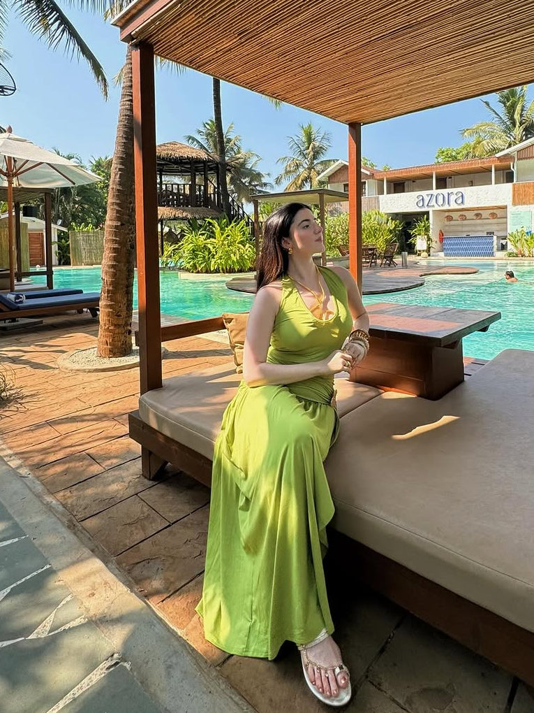Serafina Luxe Slit Cut Maxi Dress In Green