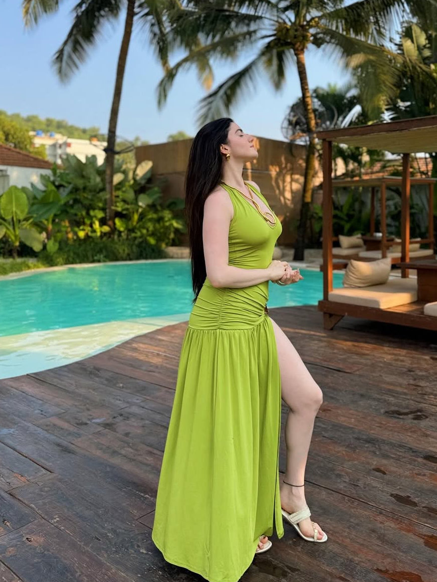 Serafina Luxe Slit Cut Maxi Dress In Green