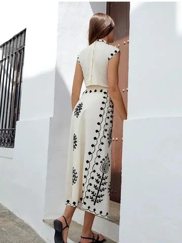 Louella Summer Set of Top and Skirt In Beige