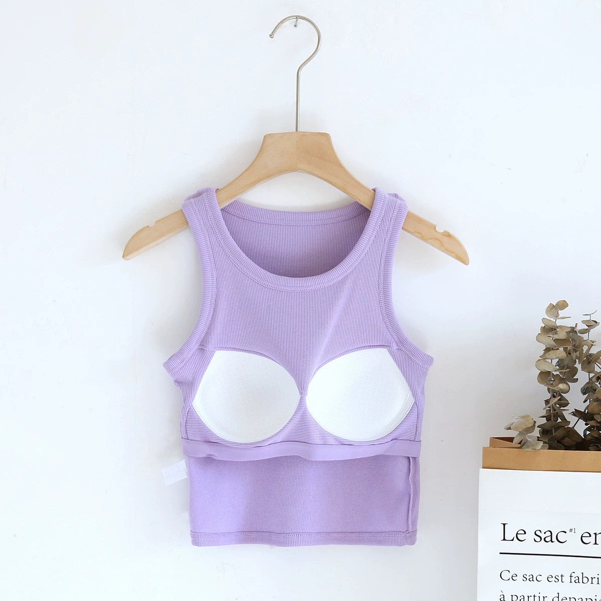 Luked Tank Tops with Inbuilt Bra In Peach