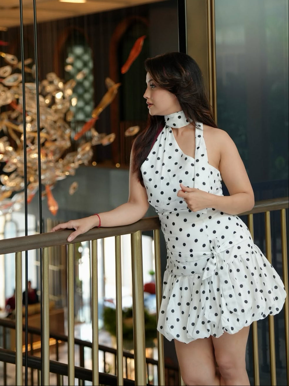 Iris Balloon Polka Mini Dress With Belt