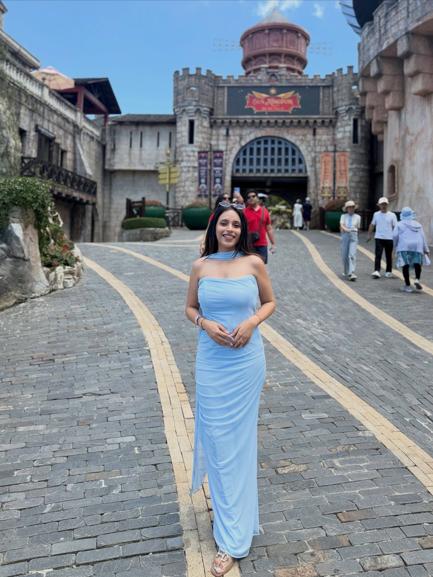 Alara Summer Set of Top And Skirt With Scarf In Sky Blue