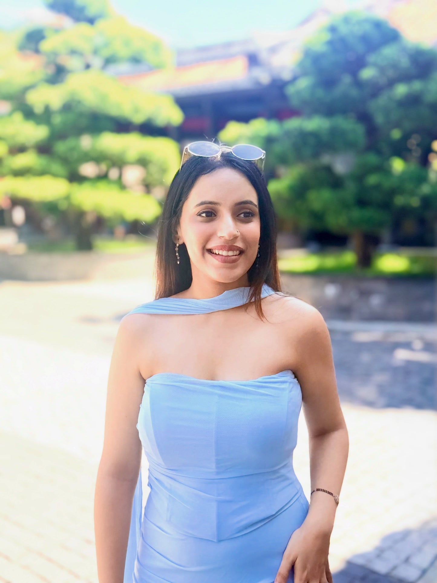 Alara Summer Set of Top And Skirt With Scarf In Sky Blue