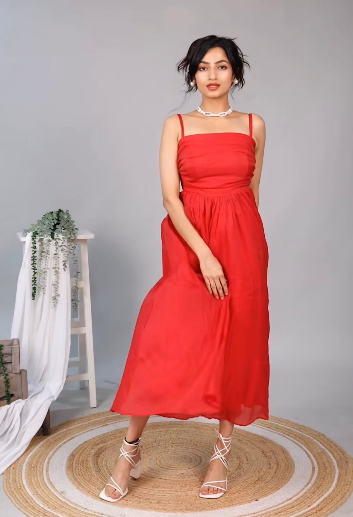 Zeus Hot Pink Maxi Dress In Red