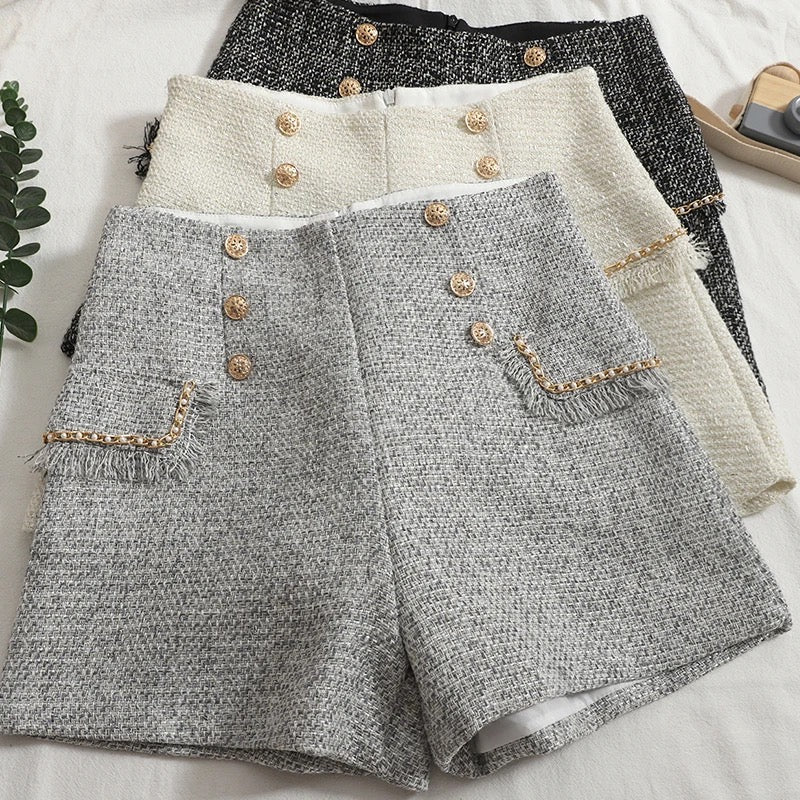 Sula Premium Tweed Shorts with Buttons In Black