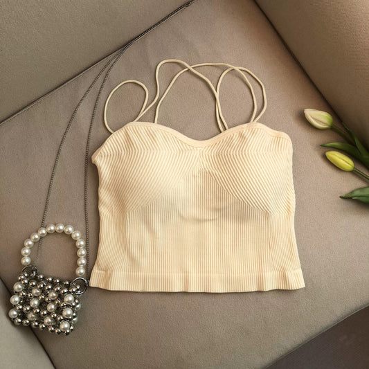 Leddo Tank Tops with Inbuilt Bra In Pale Yellow