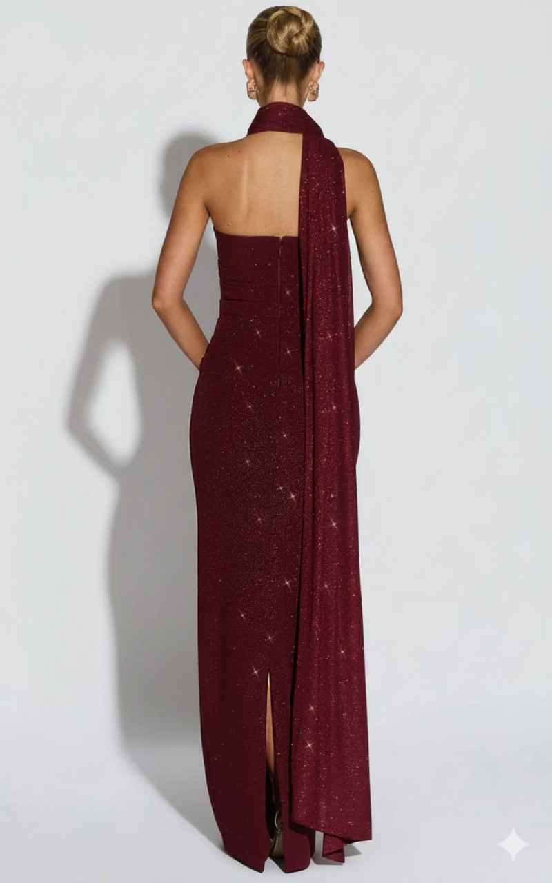 Marisa Shimmer Maxi Dress With Scarf