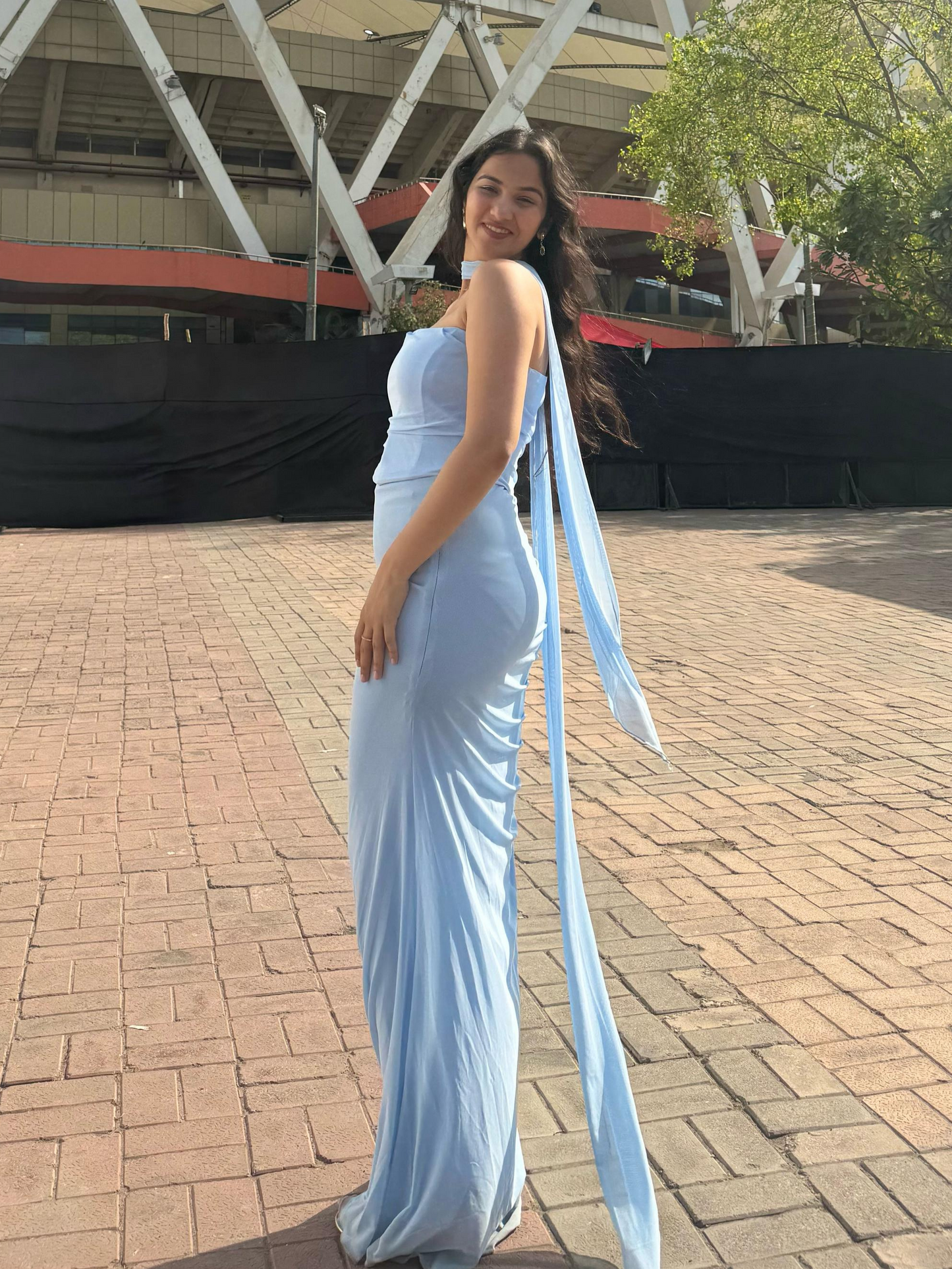 Alara Summer Set of Top And Skirt With Scarf In Sky Blue