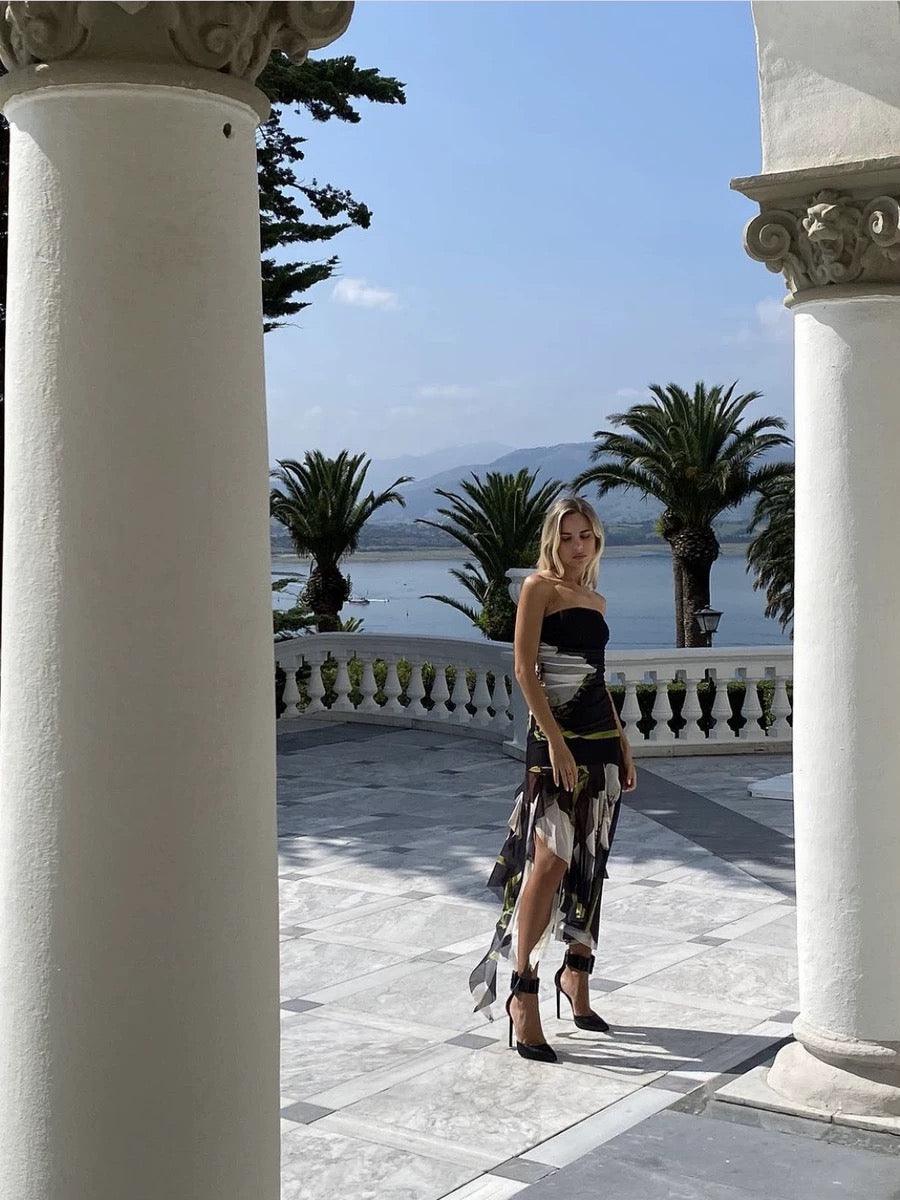 Dorris Bodycon Tube Ruffled Dress In Black