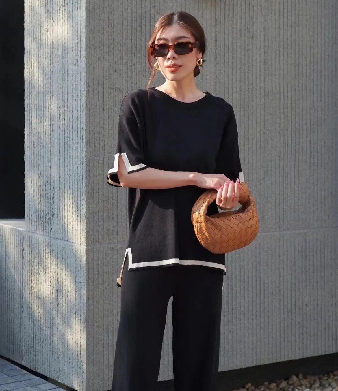 Flexxi Knitted Cotton Co-ord Set In Brown
