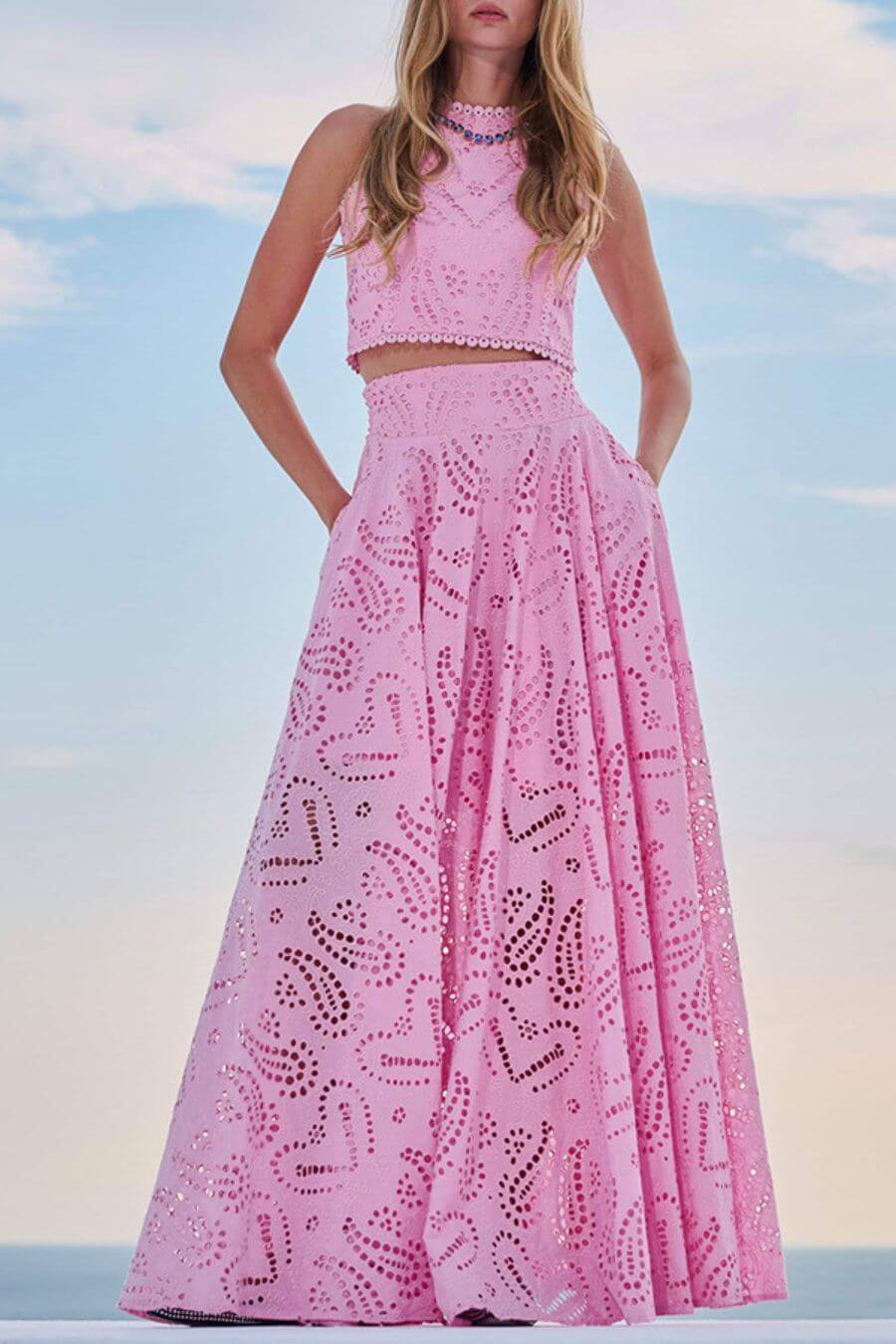 Celine Eyelet Summer Coord Set In Pink
