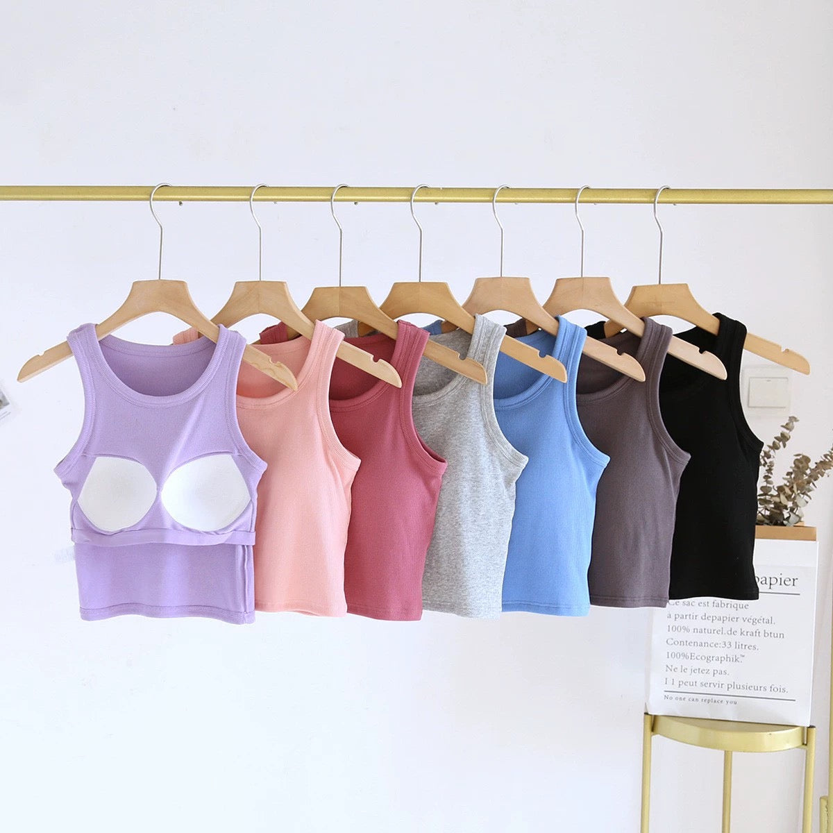 Luked Tank Tops with Inbuilt Bra In Lilac