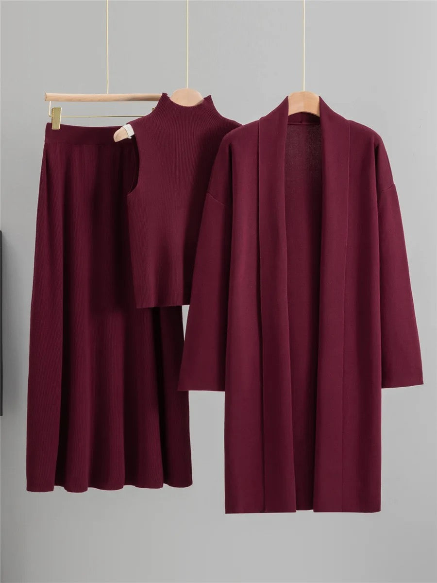 Casia Luxe Coord Skirt Set With Cape In Brown
