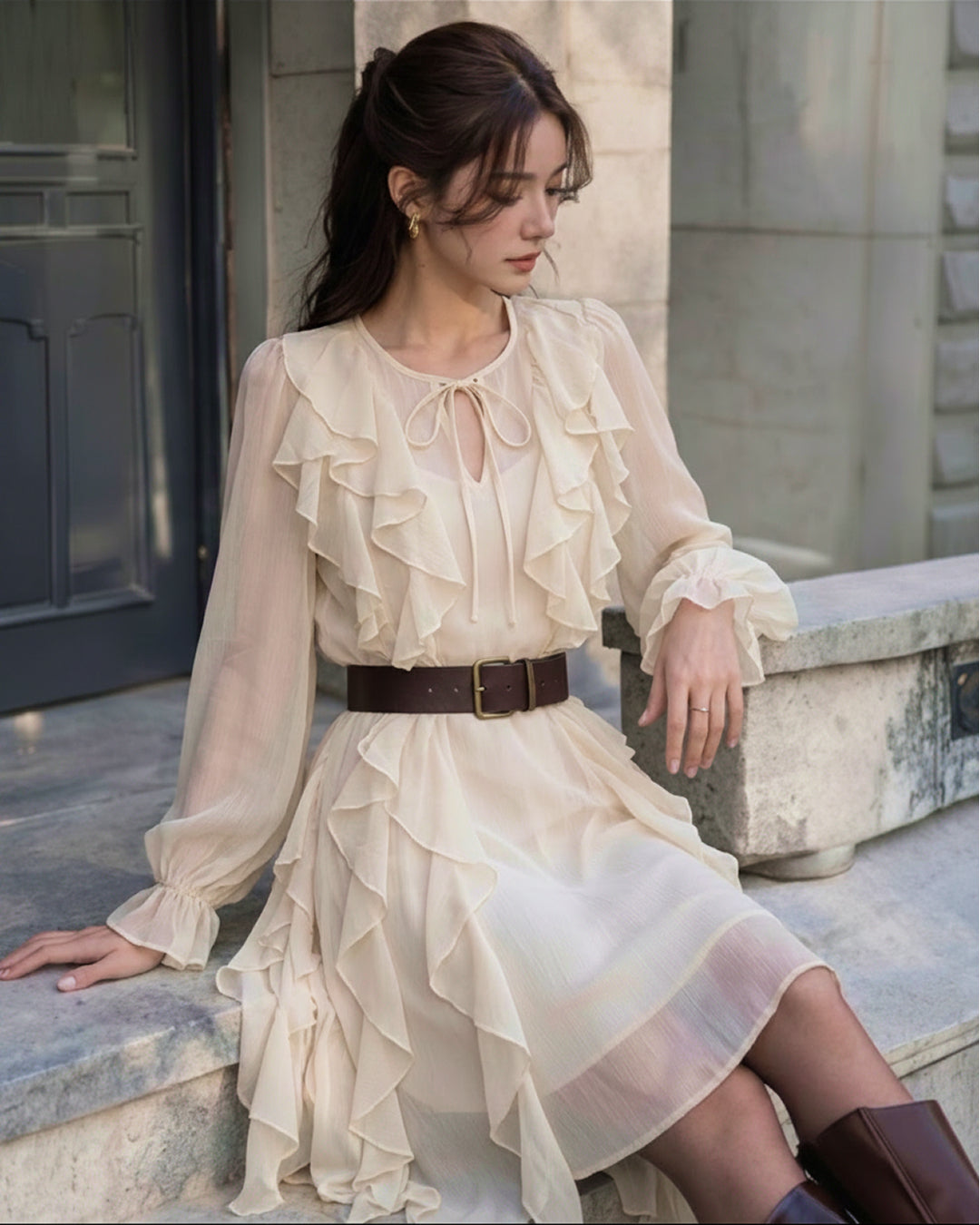 Kara Ruffle Mini Dress With Belt