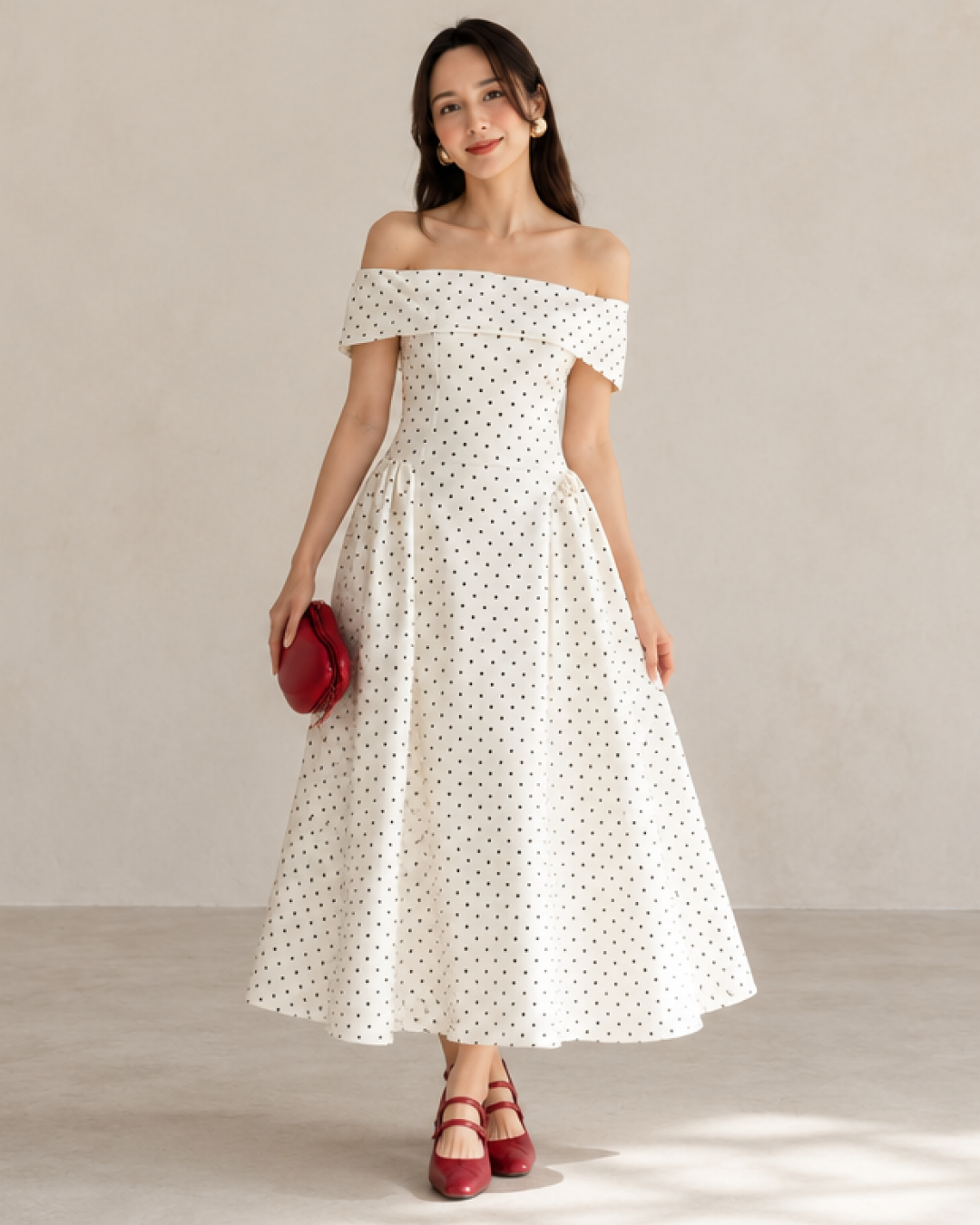 Giulia Drop Waist Polka Midi Dress