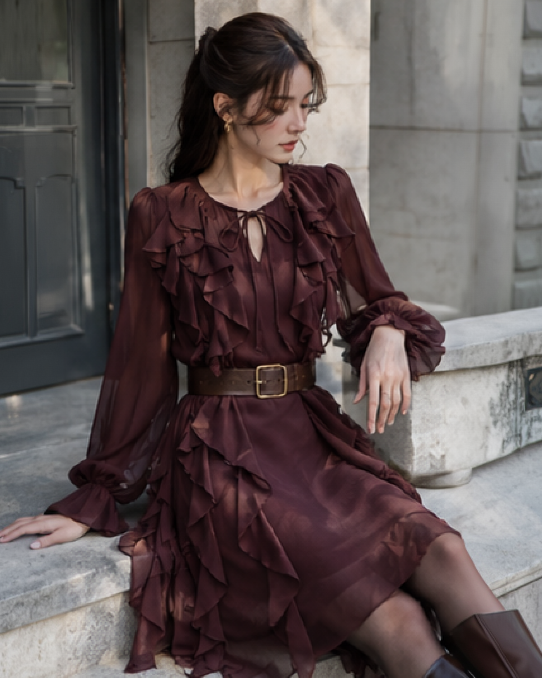 Kara Ruffle Mini Dress With Belt