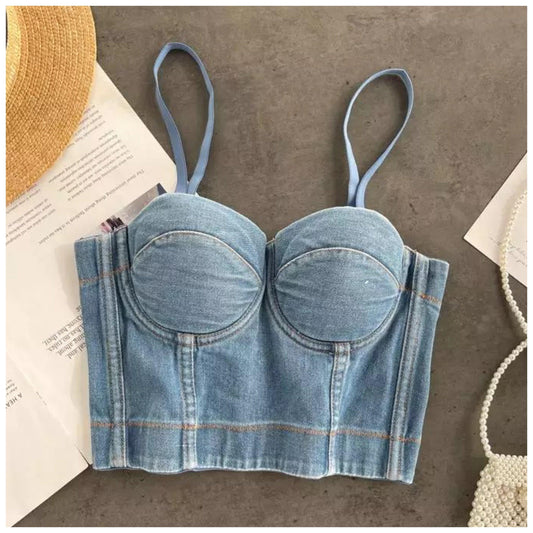 Aster Denim Bustier In Blue