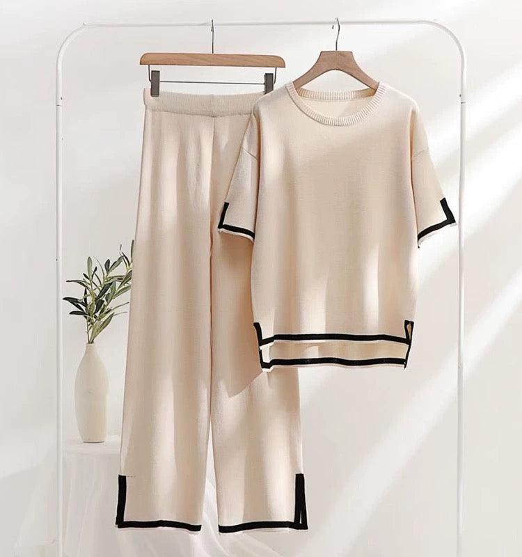 Flexxi Knitted Cotton Co-ord Set In Brown