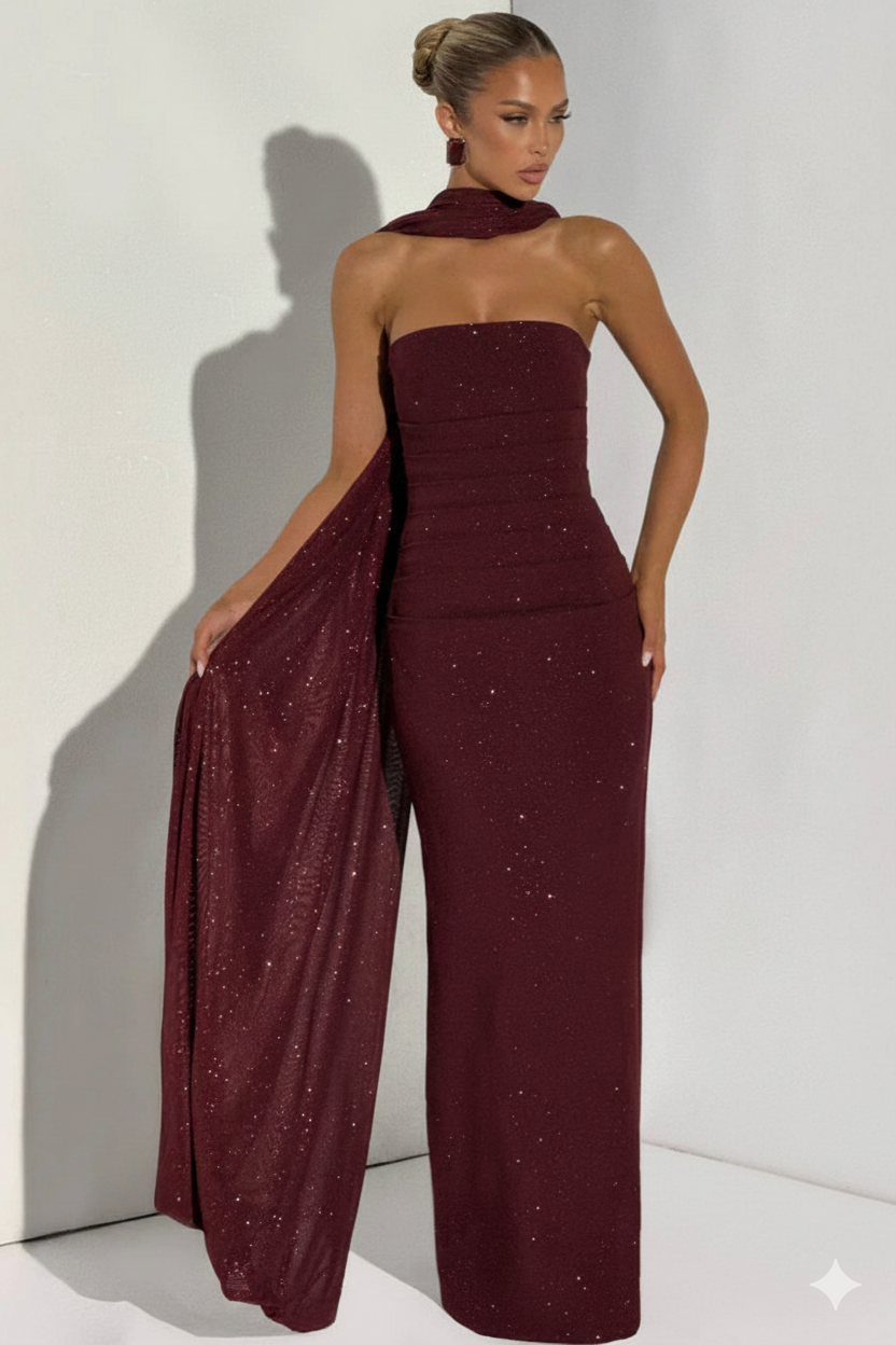 Marisa Shimmer Maxi Dress With Scarf