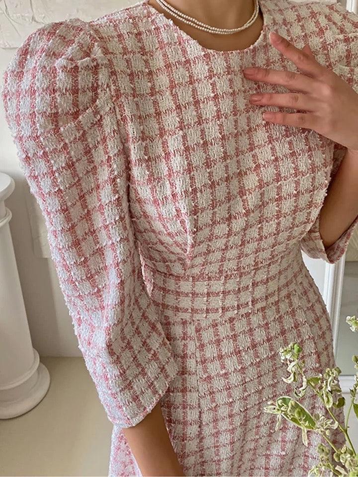 Samaica Elegant Tweed Dress In Pink