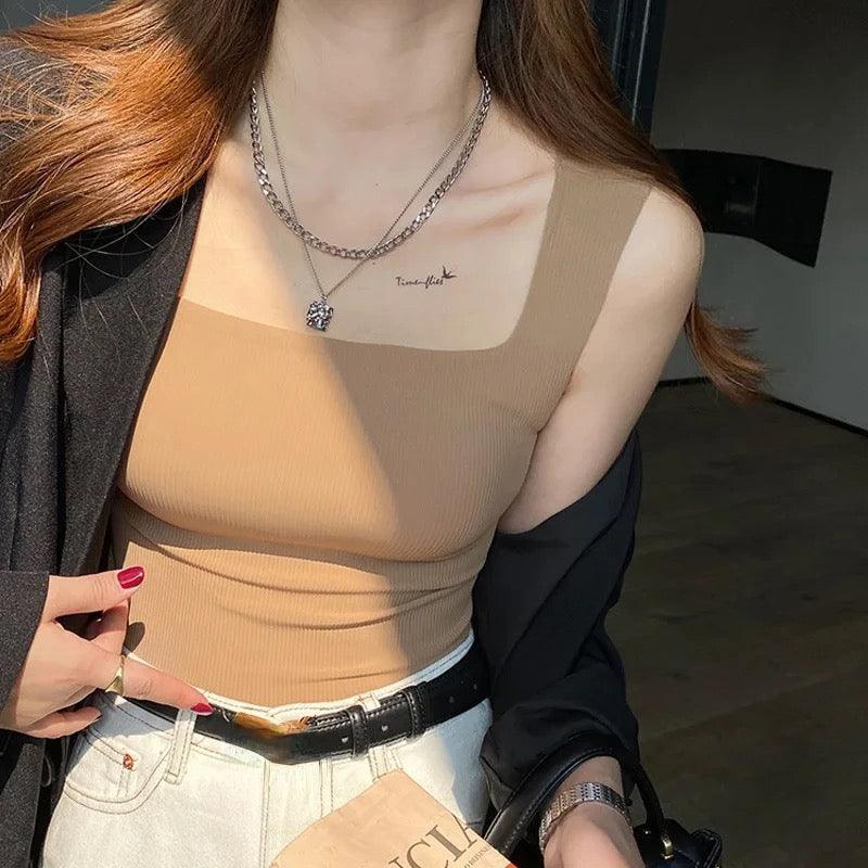 Nino Tank Tops with Inbuilt Bra in White