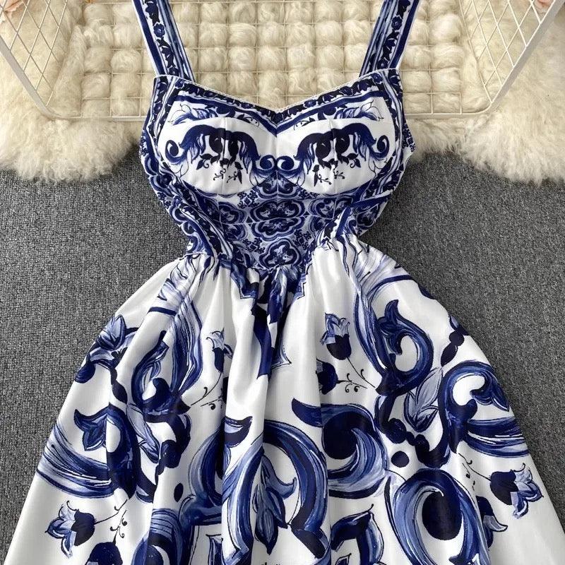 Manchester Porcelain Print Maxi Dress In Blue