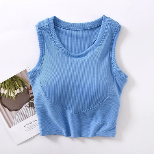 Baco Tank Tops with Inbuilt Bra In Blue