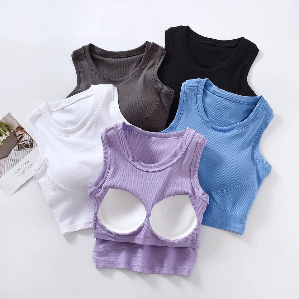 Baco Tank Tops with Inbuilt Bra In Blue