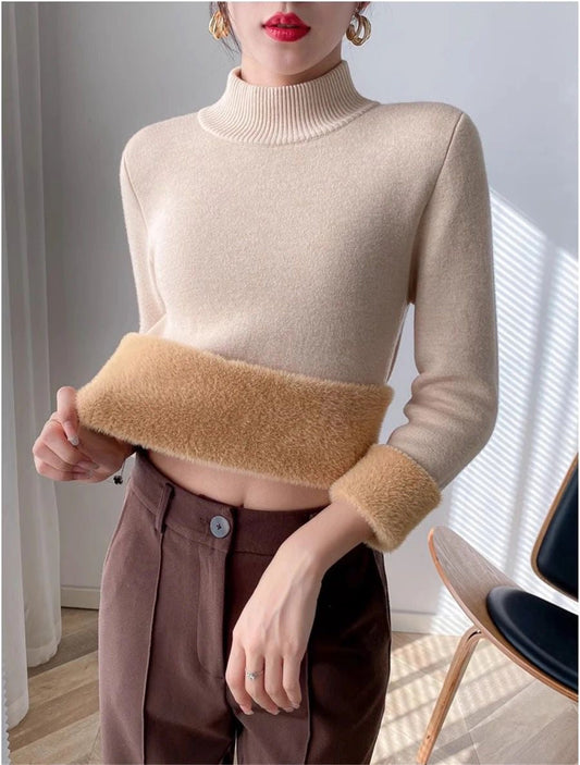 Barisa Fleece Lined Premium Sweater In Beige