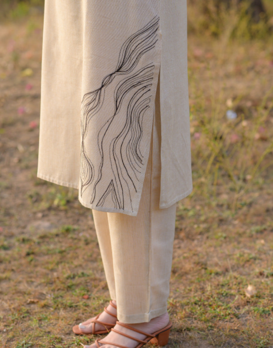 Beige Embroidered Co-ord Set