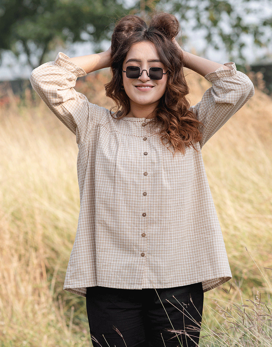 Beige Chickoo Checkered Top