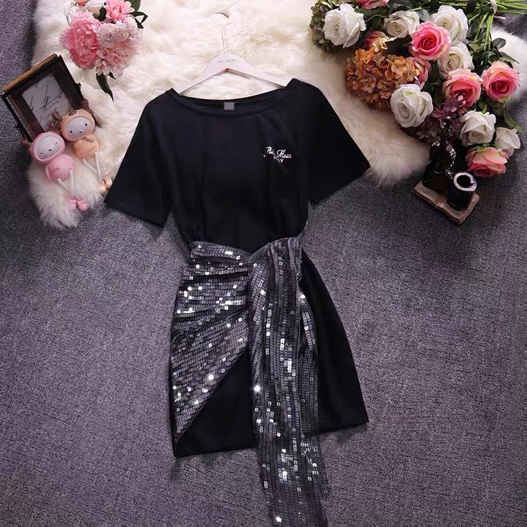 Bisco Sequined Knot Dress In Black