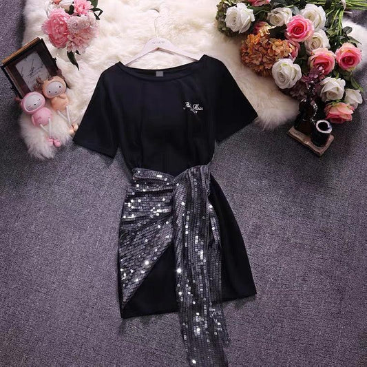 Bisco Sequined Knot Dress In Black