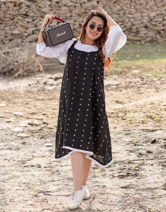 Black Weave Dress With Top