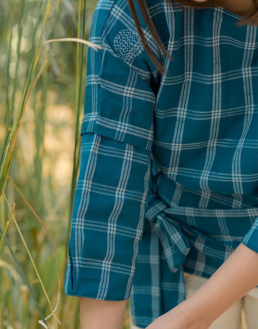 Blue and Cream Checkered Top