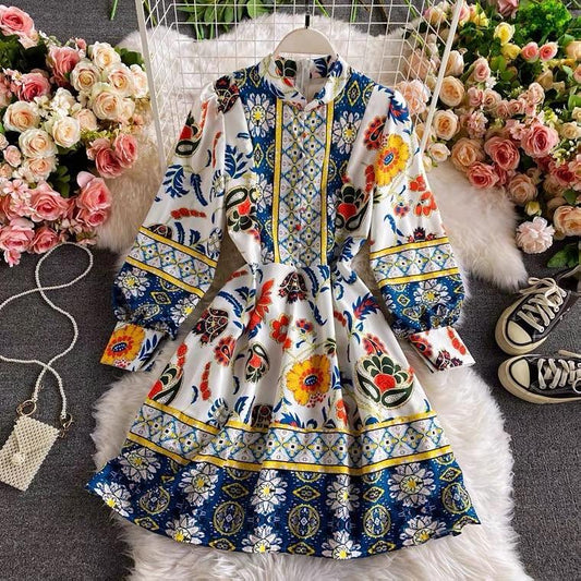Brian Luxury Vintage Dress In Multicolor