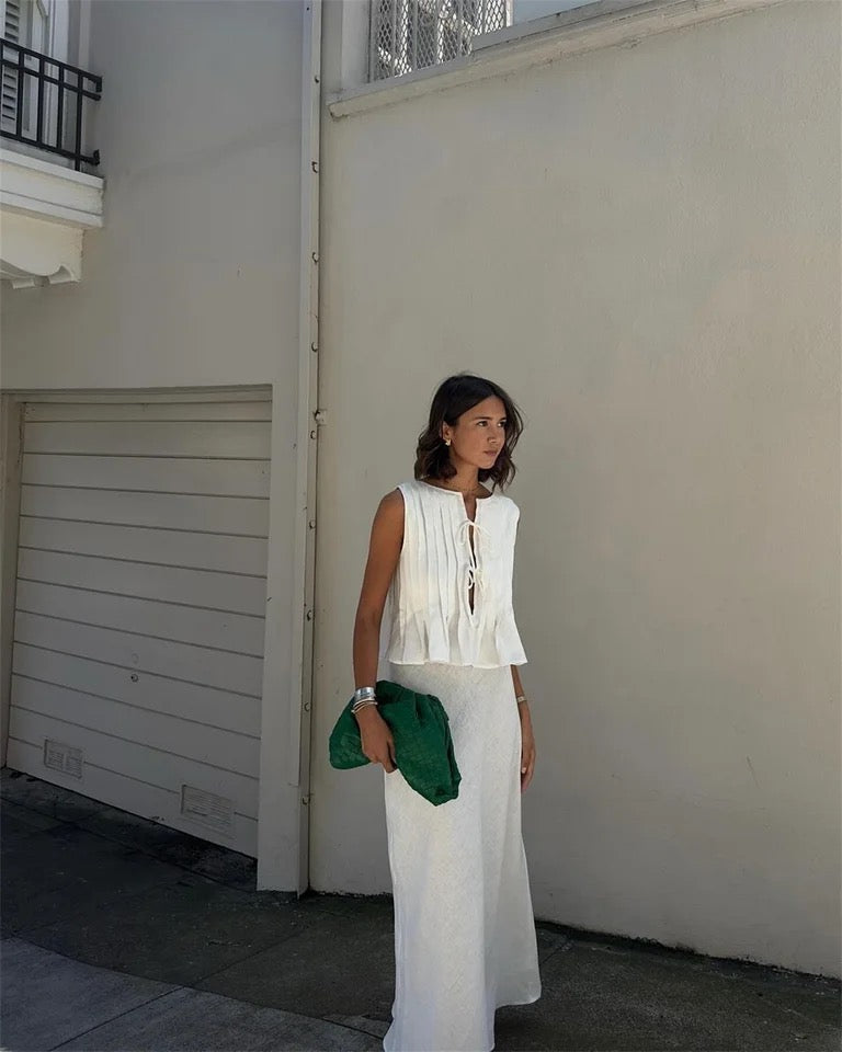 Miya Statement Vest Top with Skirt In White