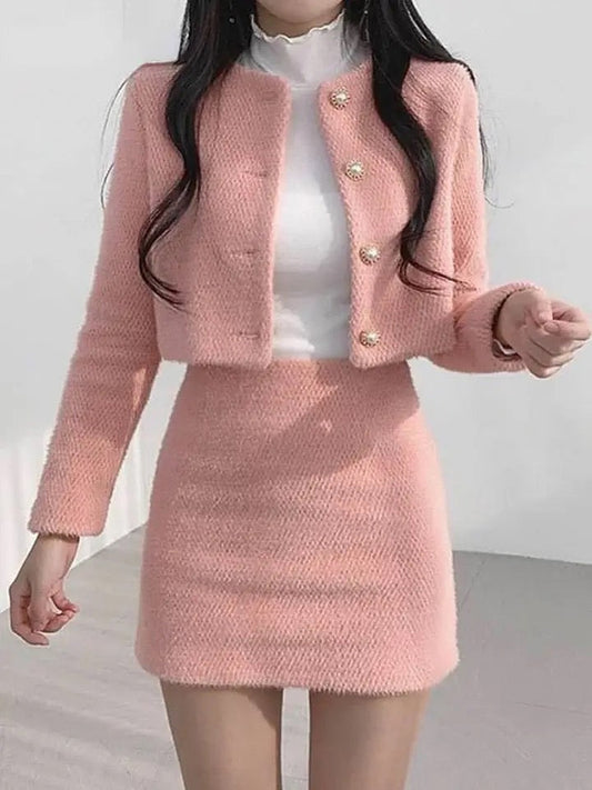 Cressida Premium Tweed 2 Pc Set In Pink