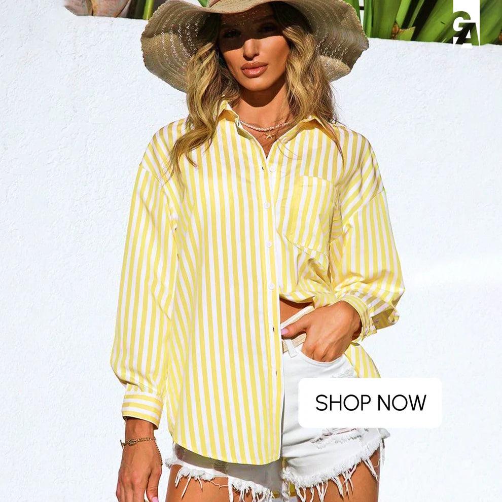 Lotus Striped Summer Oversized Shirt In Yellow