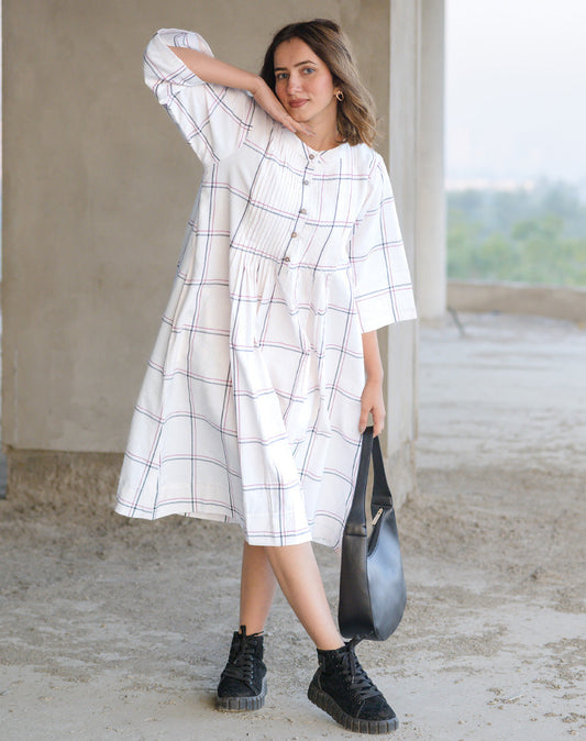 Checkered Charm Cream Dress