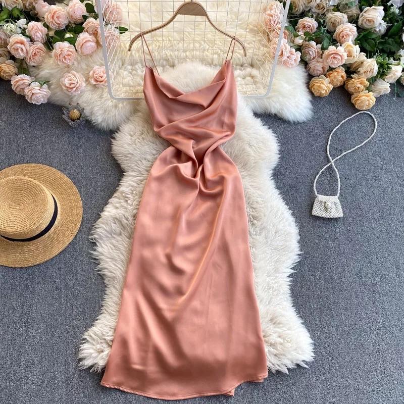 Clara Luxury Satin Dress In Peach