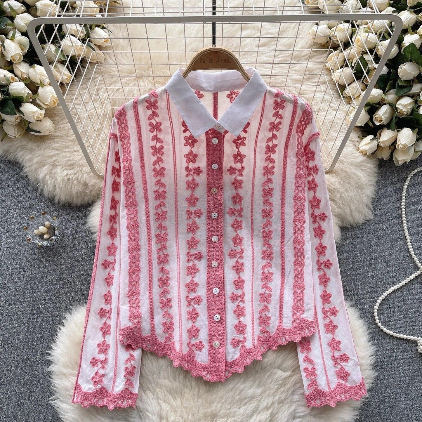 Coya Embroidered Cotton Shirt In Pink