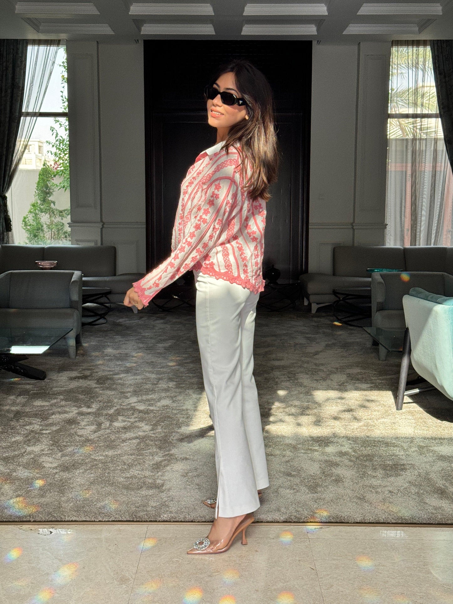 Coya Embroidered Cotton Shirt In Pink