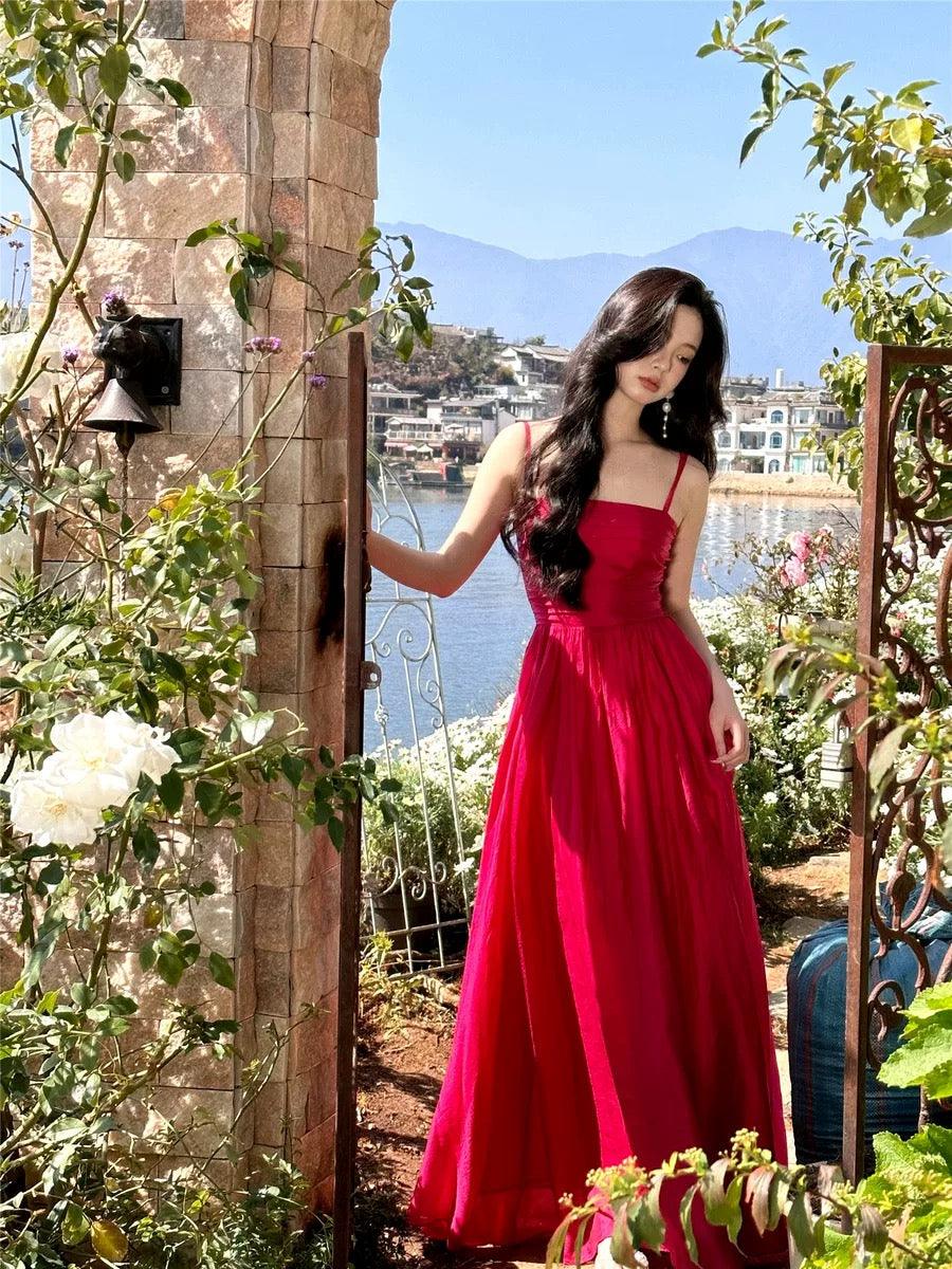 Zeus Hot Pink Maxi Dress In Red