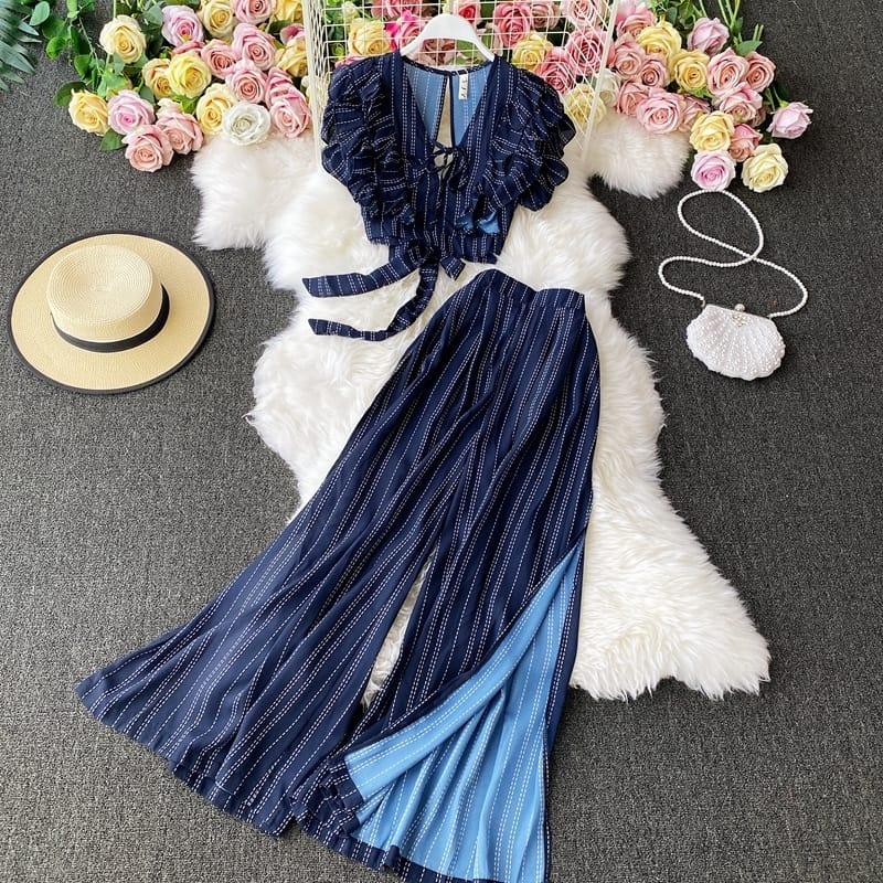 Dawson Breezy Coord Set In Navy Blue