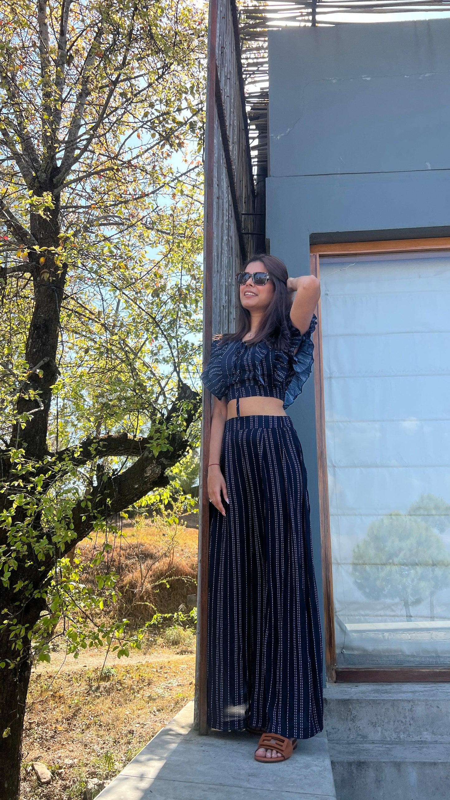 Dawson Breezy Coord Set In Navy Blue