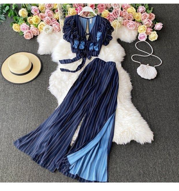 Dawson Breezy Coord Set In Navy Blue