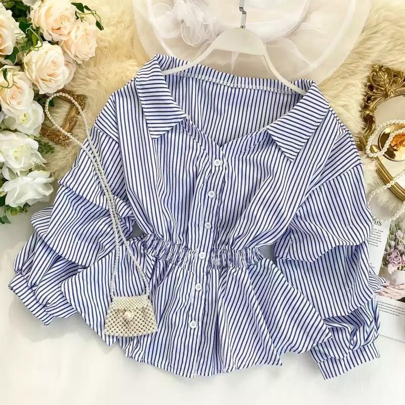 Donna Striped Blouse In Black