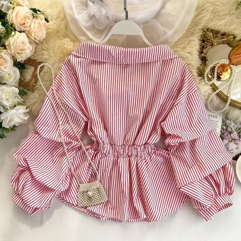 Donna Striped Blouse In Black