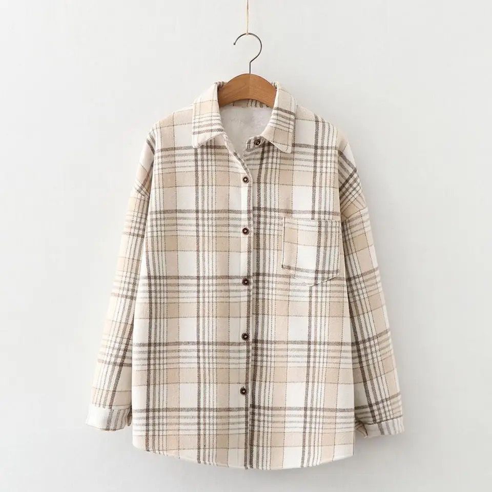 Dorian Statement Plaid Shirt In Beige